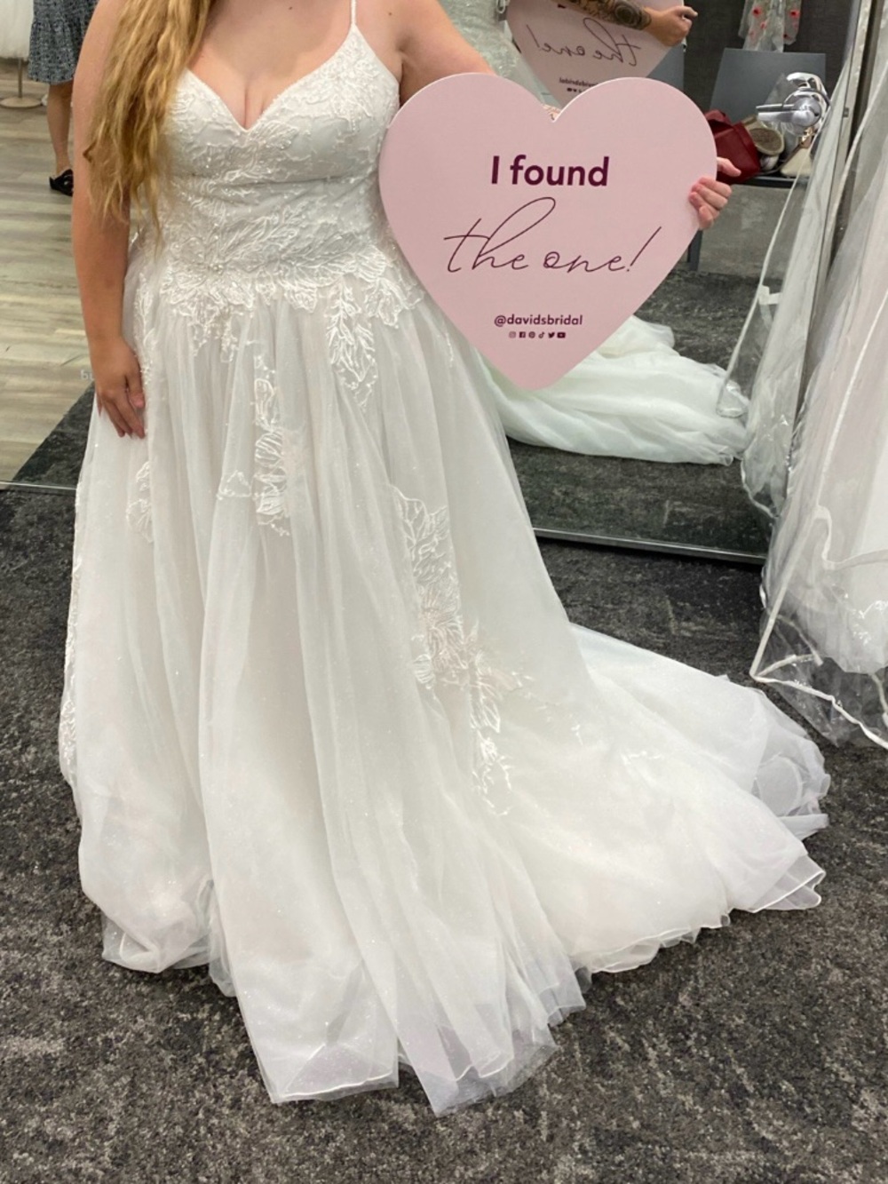 Oleg Cassini White Lace Appliqué A-Line Wedding Gown